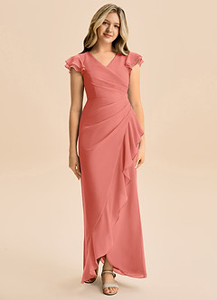 Azazie Julie Junior Jurk van Chiffon met Zeemeermin Ruches Zalm Roze image4