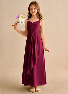 Azazie Zaida Girls Formal Flower Girl Dresses Burgundy A-Line Pleated Chiffon Dress image6