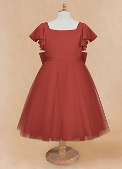 Azazie Kaeya Flower Girl Dresses Terracotta A-Line Bow Tulle Dress image5