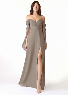 Azazie Cienna Jurken voor bruidsmeisjes Jurk van Chiffon met A-Lijn Off the Shoulder Taupe image1