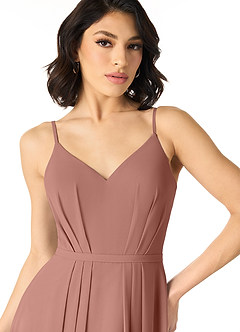 Azazie Everest Final Sale Terracotta A-Line Pleated Chiffon Dress image4