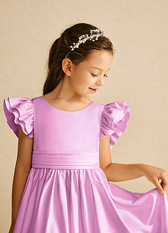 Azazie Piglette Flower Girl Dresses Candy Pink A-Line Bow Matte Satin Dress image3