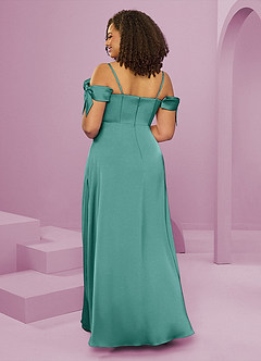 Barbie ♥ Azazie Bridesmaid Dresses Aqua A-Line Off the Shoulder Stretch Satin Dress image2