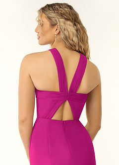 Azazie Rue Vestidos de damas de honor Vestido de Fucsia de Gasa de Corte En A con Halter image3