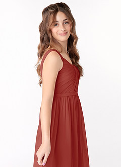 Azazie Evie Junior Terracotta A-Line Pleated Chiffon Dress image4