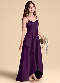 Azazie Prisha Junior A-Linie Plissee Stretch-Satin Kleid Traube image1