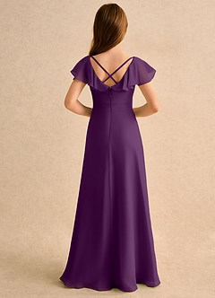 Azazie Nari Girls Formal Blumenmädchenkleider A-Linie mit ärmel Chiffon Kleid Traube image2