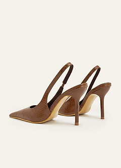 front Slingback-pumps med ormmönster och spetsig tå