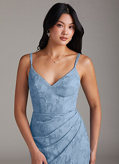 Azazie Leo Bridesmaid Dresses Powder Blue Sheath Pleated Floral Burnout Dress image5