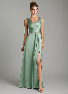 Azazie Karina Robes de demoiselle d'honneur Robe Trapèze en Satin extensible Plissée Agave image6