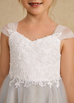 Azazie Momo Flower Girl Dresses Ivory Champagne A-Line Lace Dress image6