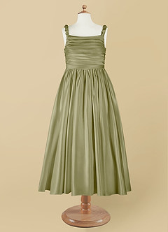 Azazie Cutie Pie Blumenmädchenkleider A-Linie Plissee Matte Satin Kleid Moosgrün image7