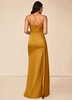 Azazie Maron Bridesmaid Dresses Butterscotch A-Line One Shoulder Stretch Satin Dress image2
