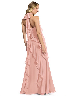 Azazie Velma Brautjungfernkleider A-Linie Seitliche Cut-Outs Chiffon Kleid Rosettenrosa image2