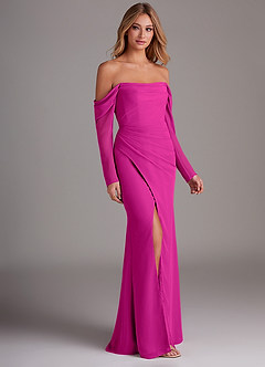 Azazie Hallie Bridesmaid Dresses Fuchsia Mermaid Long Sleeve Chiffon Dress image4
