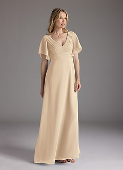 Azazie Alessa Mother of the Bride Dresses Champagne A-Line V-Neck Pleated Chiffon Dress image1