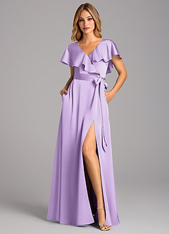 Azazie Lainey Bridesmaid Dresses Lilac A-Line with Pockets Stretch Satin Dress image4