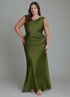 Azazie Kieryn Bridesmaid Dresses Bright Olive Mermaid Pleated Stretch Satin Dress image7