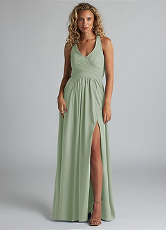 Azazie Kecia Bridesmaid Dresses Dusty Sage A-Line V-Neck Stretch Chiffon Dress image1