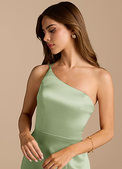 Azazie Trina Brautjungfernkleider A-Linie One-Shoulder Metallischer Satin Kleid Staubiger Salbeigrün image8