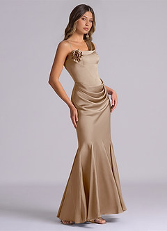 Azazie Inara Suknie dla druhen Syrena Pofałdowany Satyna elastyczna Do ziemi Sukienka image5