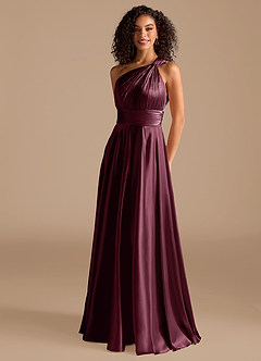 Azazie Charlize Brautjungfernkleider A-Linie One-Shoulder Metallischer Satin Kleid Cabernetrot image1