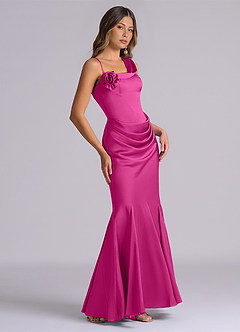 Azazie Inara Bridesmaid Dresses Fuchsia Mermaid Pleated Stretch Satin Dress image5