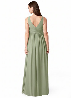Azazie Yetta Maternity Bridesmaid Dresses A-Line V-Neck Gathered Chiffon Floor-Length Dress image2