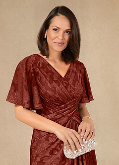 Azazie Emmeline Mother of the Bride Dresses Terracotta A-Line Pleated Floral Burnout Dress image4