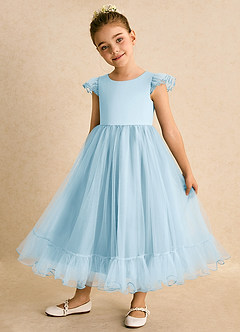 Azazie Phebs Robe Demoiselle D'honneur Fillette Robe Trapèze en Tulle Bleu Ciel image3