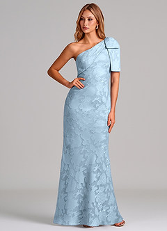 Azazie Yuanna 신부 들러리 드레스 인어 한쪽 어깨 플로럴 번아웃 바닥 길이 드레스 image1