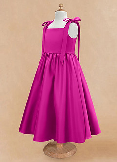 Azazie Chelsie Flower Girl Dresses Fuchsia A-Line Bow Matte Satin Dress image7