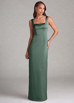 Azazie Flori Bridesmaid Dresses Sea Moss Sheath Side Slit Stretch Satin Dress image1