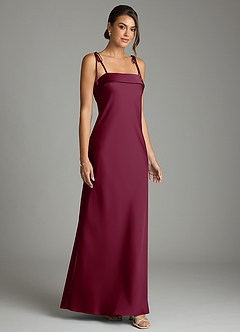 Azazie Ellia Bridesmaid Dresses Mulberry Sheath Bow Stretch Satin Dress image3