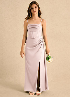 Azazie Lexy Girls Formal Blumenmädchenkleider A-Linie Plissee Stretch-Satin Kleid Zartrosa image5
