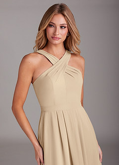 Azazie Dixie Abiti da Damigella Abito A-Line in Chiffon con Scollo Halter a Pieghe Champagne image5