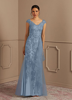 Azazie Melena vestidos de madre de la novia Vestido de Azul Polvoriento de Tul de Sirena con Encaje image1