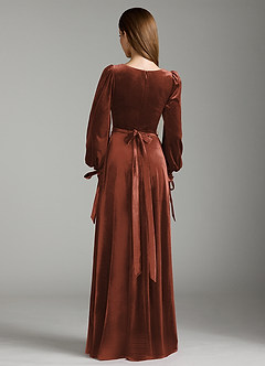 Azazie Leonia Bridesmaid Dresses Terracotta A-Line Long Sleeve Velvet Dress image7