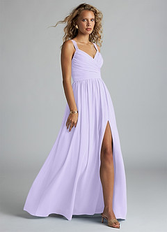 Azazie Aziza Brautjungfernkleider A-Linie V-Hals Gefaltet Chiffon Kleid Flieder image3