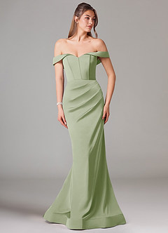 Azazie Everly Bridesmaid Dresses Dusty Sage Mermaid Off the Shoulder Stretch Satin Convertible Dress image3