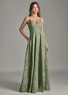 Azazie Amani Bridesmaid Dresses Pistachio A-Line Pleated Floral Burnout Dress image3