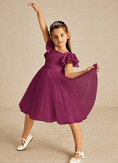Azazie Kaeya Robe Demoiselle D'honneur Fillette Robe Trapèze en Tulle Arc Mûre image2