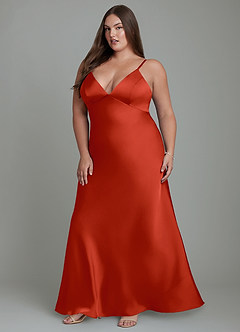 Azazie Stefania Brautjungfernkleider A-Linie Stretch-Satin Kleid Rost image12