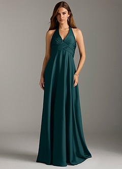Azazie Tessie Bridesmaid Dresses Pine A-Line Pleated Stretch Satin Dress image3
