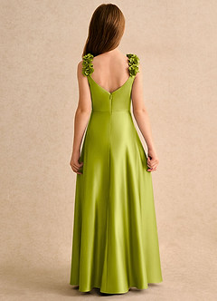 Azazie Rosita Girls Formal 플라워 걸 드레스 A라인 플리츠 매트 새틴 플로어 길이 드레스 image4