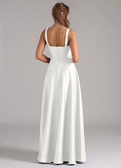 Azazie Shaude Abiti da Damigella Abito A-Line in Raso Elasticizzato Plissettato Bianco image12