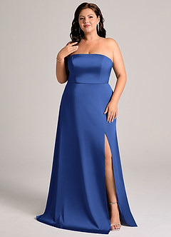 Azazie Wren Bridesmaid Dresses Royal Blue A-Line Strapless Stretch Satin Convertible Dress image8