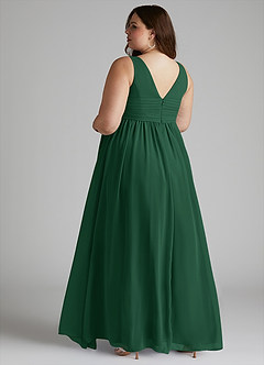 Azazie Yetta Maternity Bridesmaid Dresses A-Line V-Neck Gathered Chiffon Floor-Length Dress image11