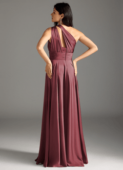 Azazie Charlize Abiti da Damigella Abito A-Line in Raso Elasticizzato Monospalla Merlot image6