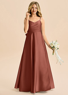 Azazie Rumi Junior Klä av A-Line i Stretch Satin Plisserad image4